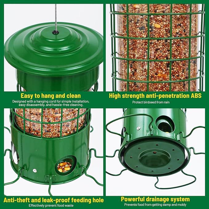 Squirrel Proof Bird Feeders,Bird Feeders for Outdoors for Viewing Lovers,4.5LB Large Capacity Design,Suspended All-Metal Trim 16.3 Inch All Weather Feeder