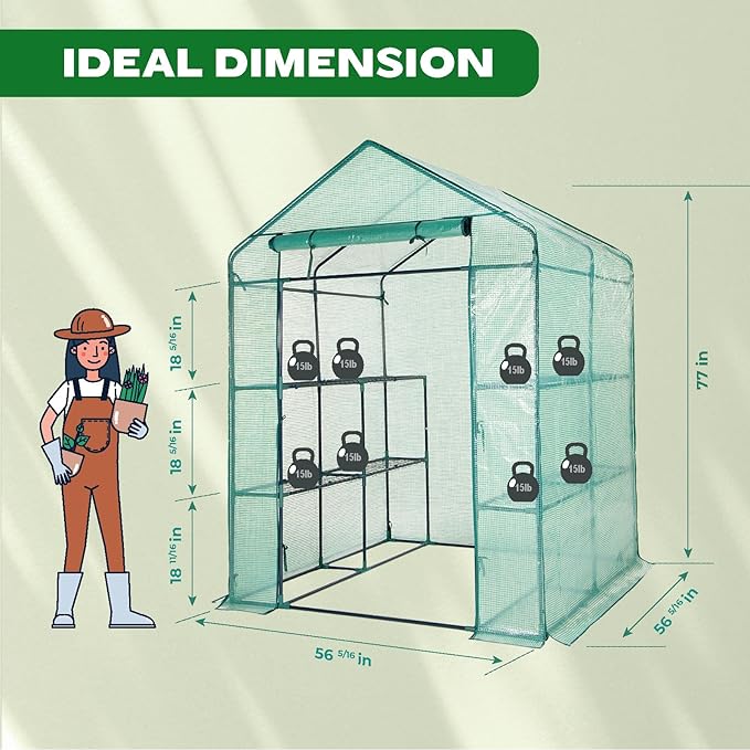 IDZO Walk in Greenhouse, Outdoor Greenhouse with Durable PE Cover & Sturdy Steel Frame for All Seasons, Convenient Rollable Door, Anchor & Rope Included for More Stable Stand, Easy to Install