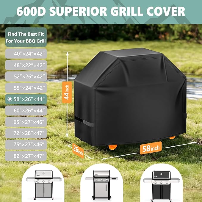 Grill Cover 58 Inch - Superior BBQ Cover for Weber Genesis 300 Series Grill - 600D Outdoor Grill Cover for Dyna-glo, Char-Broil, Nexgrill, Monument, Weber Genesis E330 and Genesiss II E310