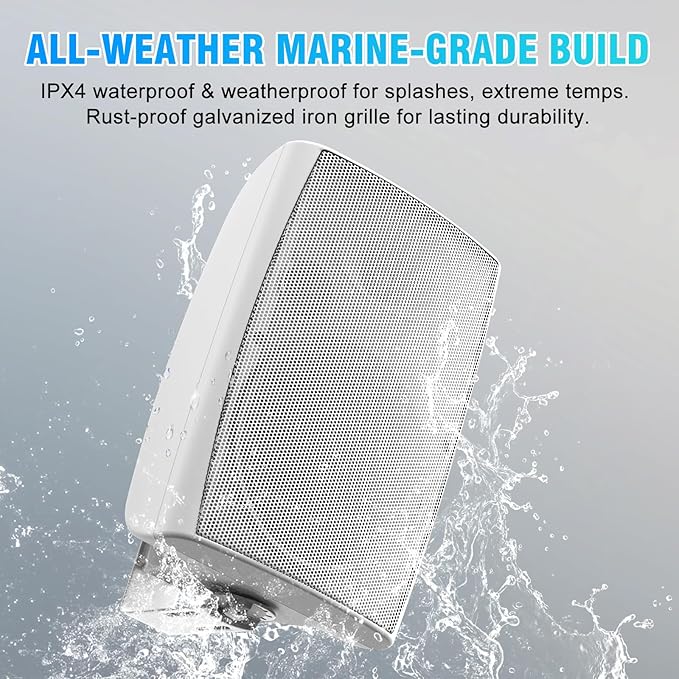 STUDIOFINIX 8-Inch 600W Passive Outdoor Speakers, IP44-Rated Waterproof, Wired Connection, Wall-Mountable All-Weather Speakers for Patio, Indoor, Deck, Yard (1 Pair, White)