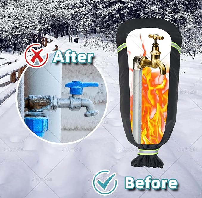 1 Pack Faucet Covers for Winter, 13" x 25" , Hose Bib Insulation Covers, Spigot Cover, Outdoor Reusable Thicker Faucet Cover Freeze Protection