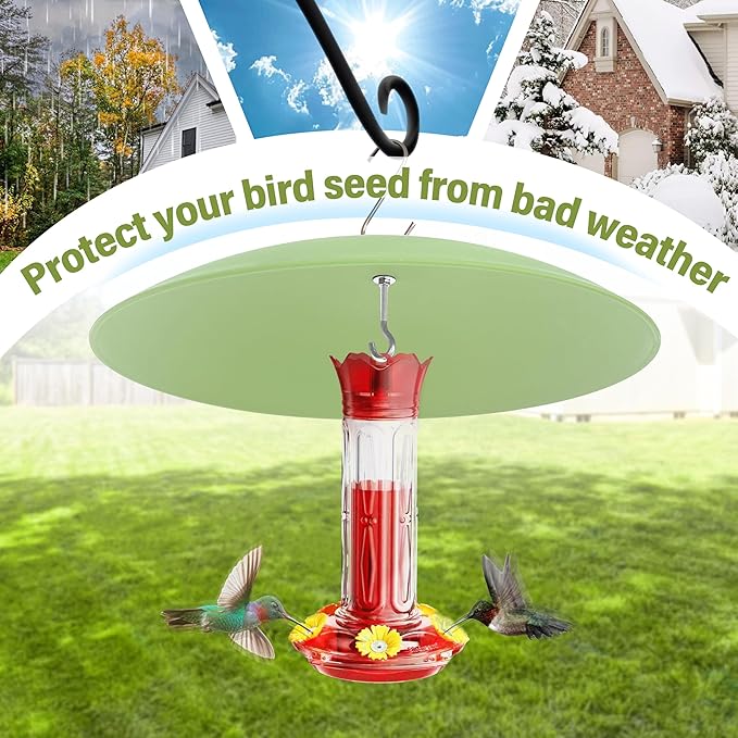 13" Bird Feeder Rain Guard, Hummingbird Feeder Shade Dome Cover, Hanging Squirrel Baffle for Bird Feeder Pole (Light Green), 2 Pack