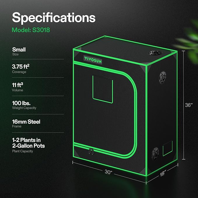 VIVOSUN S3018 30"x18"x36" Grow Tent, High Reflective Mylar with Observation Window and Floor Tray for Hydroponics Indoor Plant for VS1000