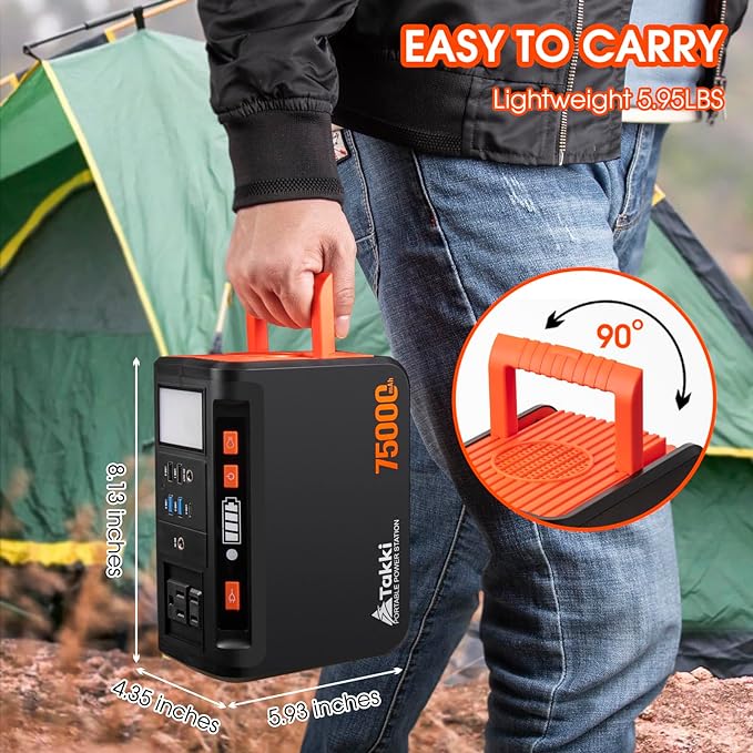 Takki Portable Power Station 277Wh, Camping Backup Lithium Battery, 110V/250W Pure Sine Wave AC Outlet, Solar Generator for CPAP Home Use Backup Emergency Camping