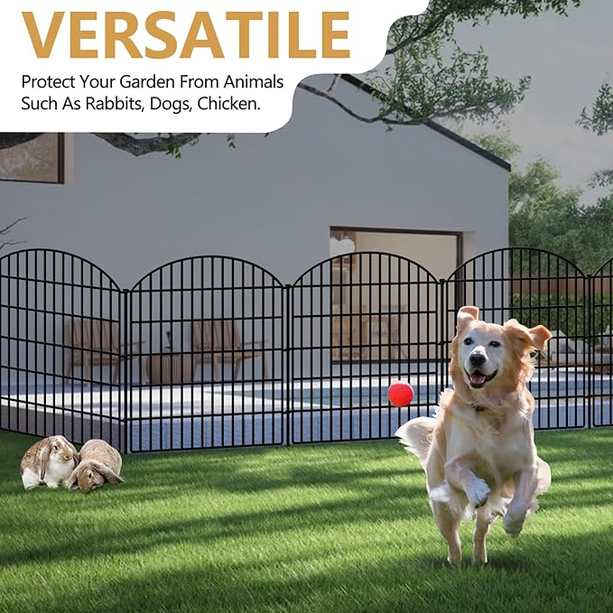 10 Panels No Dig Decorative Outdoor Garden Fence for Yard, 33in (H) x 22.31ft (L) Animal Barrier Fencing Rustproof Metal Panel Border for Dog, Rabbits Patio Camping Temporary Ground Stakes
