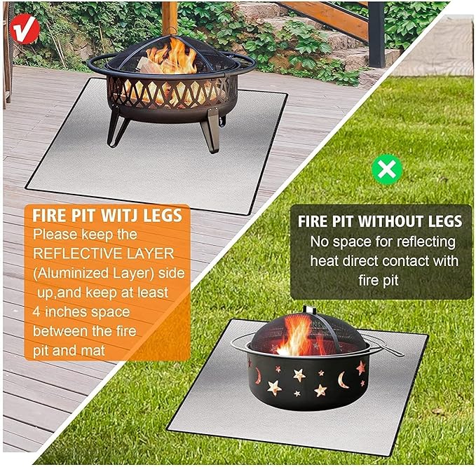 DocSafe 40 x 40 inches Square Fire Pit Mat,4-Layer Fireproof Under Grill Mat Heat Insulated Indoor Fireplace Pad Protector for Deck,Patios,Grass,BBQ Smoker, Portable Reusable Oil-Proof and Waterproof