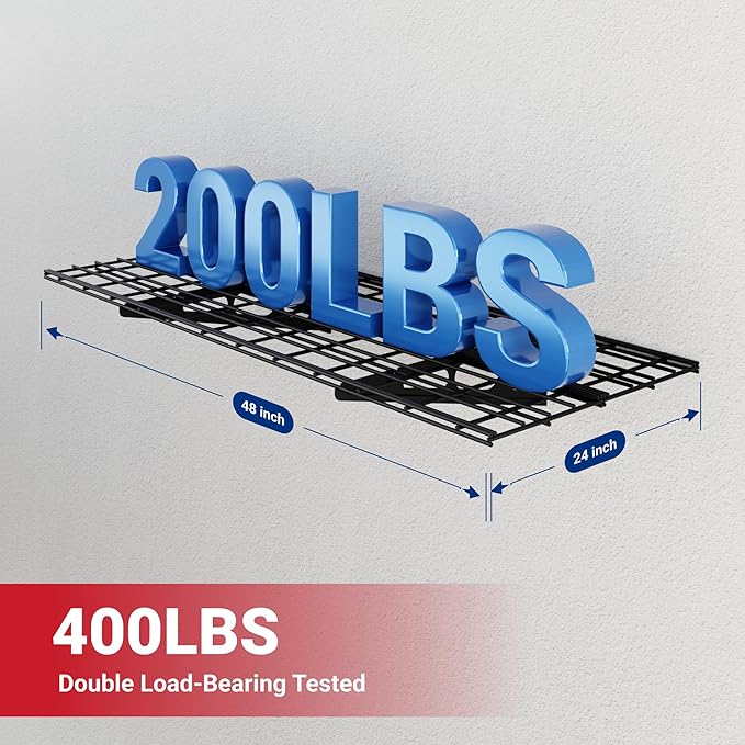 FLEXIMOUNTS 2x4ft Garage Shelving Wall-Mounted, 1-Pack Heavy-Duty Wall Shelving, Holds Up to 200 lbs, Garage Storage Rack for Organization & Storage Bins, Black