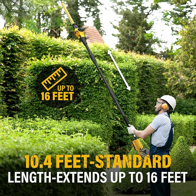 Pole Hedge Trimmer Cordless, 9-Feet Reach Power Hedge Trimmer with Extension Pole, MAX 20-inch, Multi-Angle, 2.0Ah Battery and Fast Charger Included (One Battery Pack)