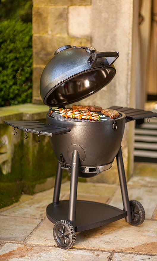 Char-Griller Kamado Charcoal Grill, Graphite + Char-Griller Smokin' Ceramic Smoking Stone