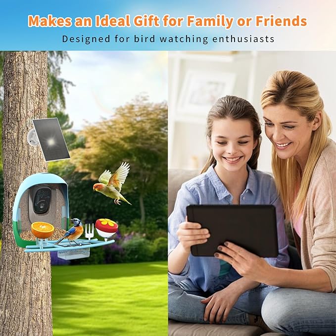 2025 New Smart Bird Feeder with Camera, 2.4GHz WiFi Solar Bird Feeder - 2K HD Live Video Camera AI Identify Birds, Instant Arrival Alerts, Birds Lover Gifts