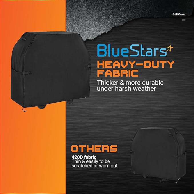 BlueStars 58 inch Grill Cover – Heavy‑Duty Waterproof 600D BBQ Cover for Outdoor Gas Grills, Compatible with Genesis, Weber, Char‑Broil & Nexgrill Models, UV & Rip‑Resistant, Black