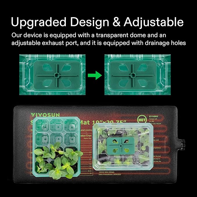 VIVOSUN 6-Pack Seed Starter Trays, 72-Cell Seed Starter Kit with Humidity Dome, Flat Reusable Plant Germination Trays with Drain Hole, Green Propagation Tray for Planting Seeds