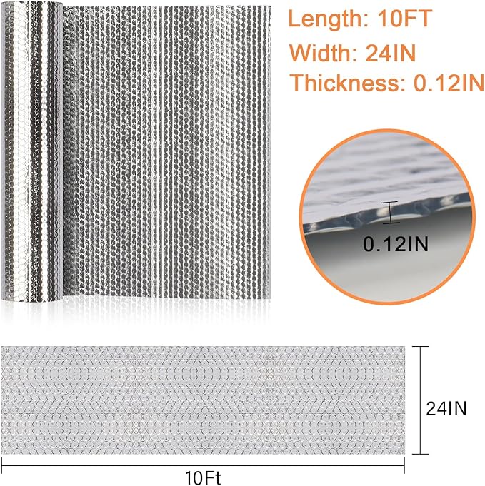 Double Reflective Insulation Roll, 23.6" X10' Double-Sided Aluminum Bubble Roll, Rv Window and Window Insulation for Winter and Summer, Garage Door, Roof, Car
