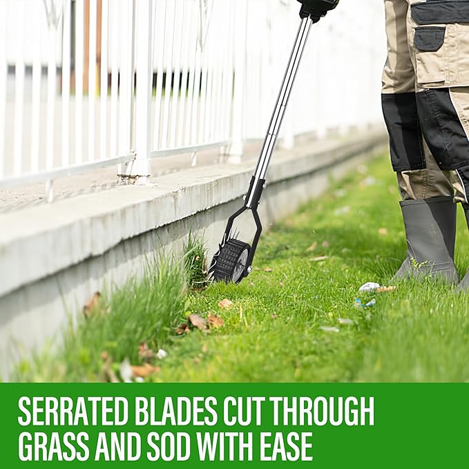 Wheel Rotary Edger, Manual Lawn Edger, Stainless Steel Handle,Adjustable Handlebar Length, 58.3-Inch, Rotary Edger Lawn Tool for Sidewalks, Garden, Driveways, Flower Bed, Trimming Grass, black
