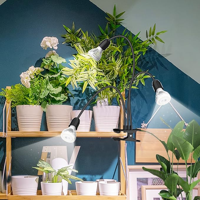 SANSI LED Grow Lights for Indoor Plants, 450W Full Spectrum 3-Head Gooseneck Grow Lamp with Ceramic Tech., 30W Power Clip-on High PPFD Plant Light with Optical Lens, Lifetime Free Bulb Replacement