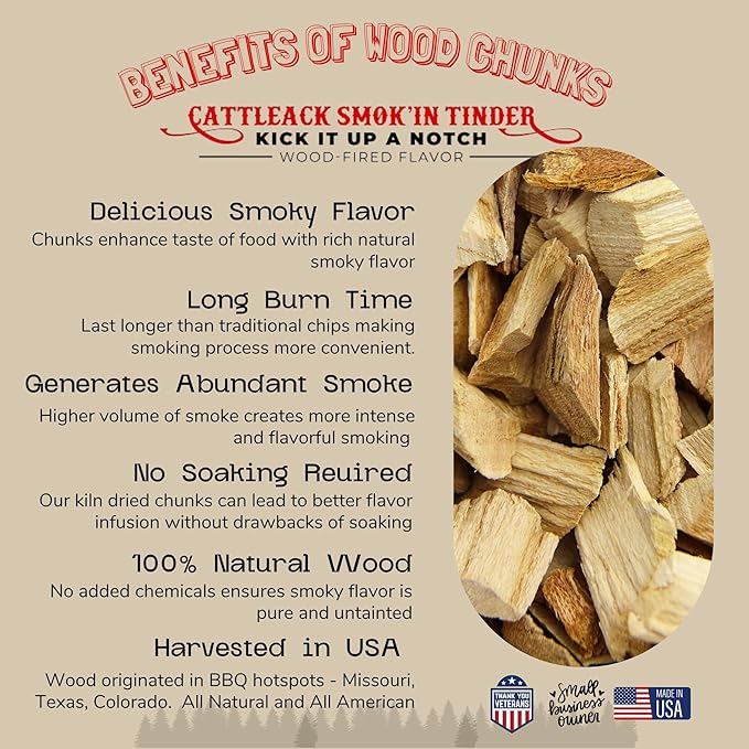 Cattleack Smok'in Tinder Wood Chunks for Smoking Meat, Elevate Your BBQ with Premium Grilling Chunks, Approx.10 lbs All-Natural Kiln-Dried Smoking Wood, Proudly from USA, Grill Like a Pro (Apple)