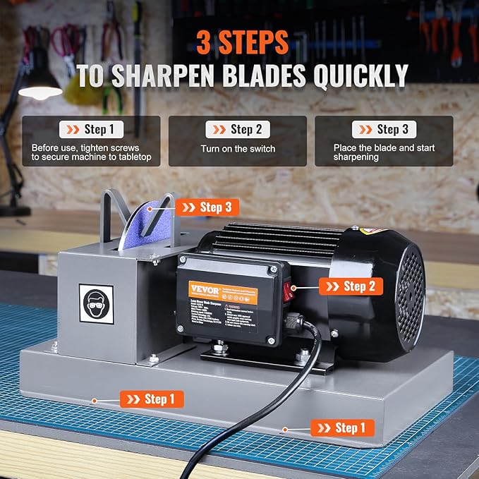 VEVOR Lawn Mower Blade Sharpener - 2/3HP 500W Grinder with 7-inch Ceramic Wheel, Sharpens High/Low Lift, Gator & Flat Blades