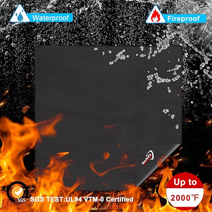 DocSafe 40" Square Fire Pit Mat Under Grill Mat,4 Layers Fireproof Indoor Fireplace Pad Heat Insulated Protect for Decks,Patios,Grass,BBQ Smoker,Portable Reusable Oil-Proof and Waterproof, Black