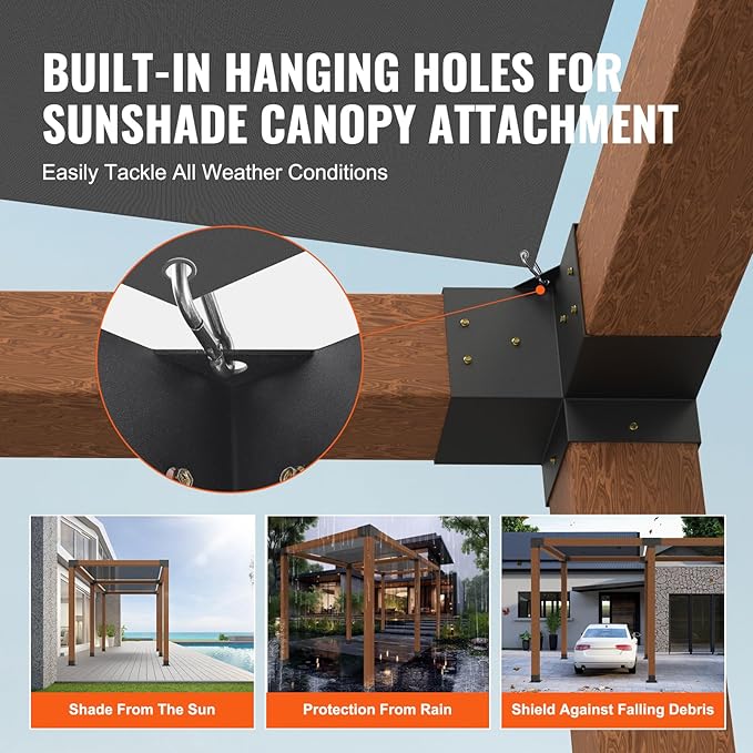 VEVOR Pergola Bracket Kit 6''x6''(Inner Size 5.6x5.6), 4pcs 3-Way Heavy Duty Corner Bracket Woodworks DIY Post Base Kit, Easy Installation Wooden Beams for Gazebos, Patio Pergolas, Log Cabin Outdoor