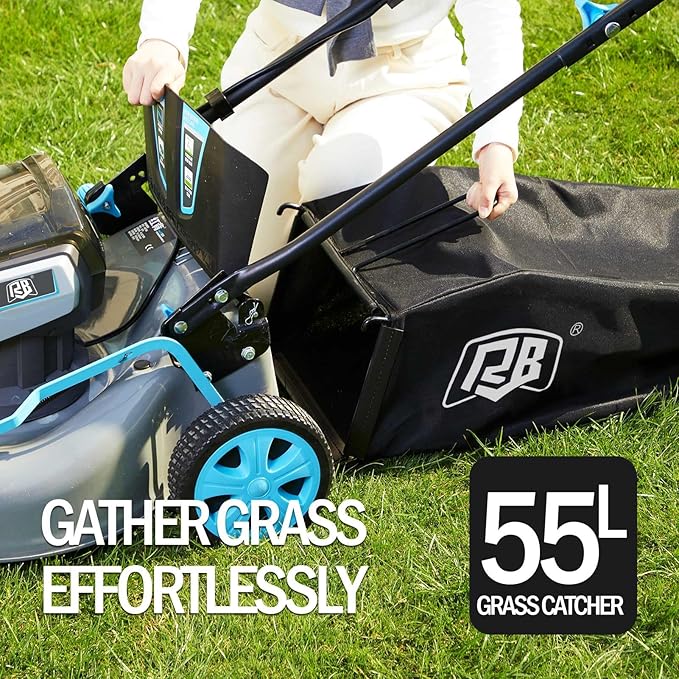 RB 80V Battery Power Lawn Mower 21IN Cordless 7 Cutting Heights Adjustable Lawnmower Brushless Motor Low Noise 4 in 1 Push Mower with Fast Charger and 2 x40V 4.0AH Battery