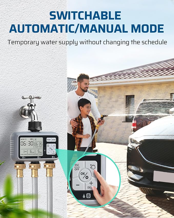 DEWENWILS 3 Zone Sprinkler Timer, Outdoor Water Timer, Programmable Hose Faucet Controller, Automatic Garden Watering System for Garden, Lawn, Yard