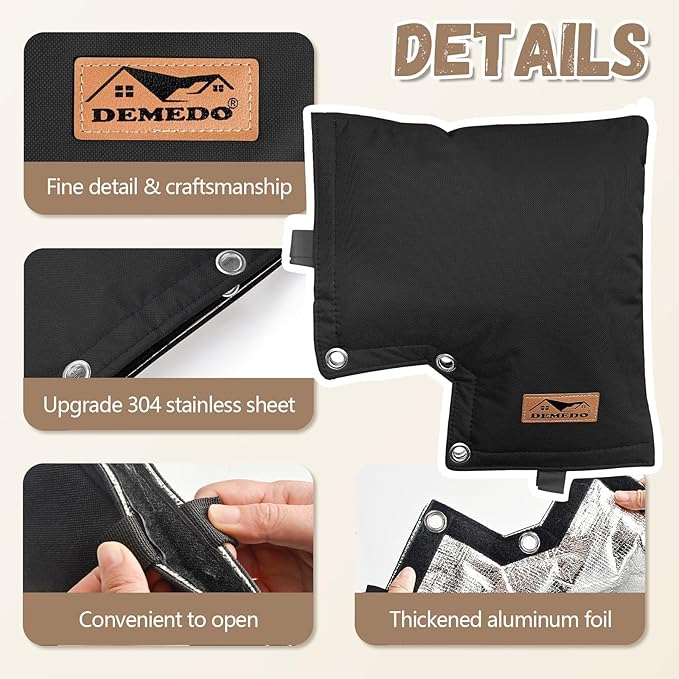 Backflow Preventer Insulation Cover - Backflow Pressure Vacuum Breaker Cover - Insulated Backflow Cover Pouch for Irrigation Back Flow Sprinkler Valves in Winter or Sun Exposure (13”W x 12”H, Black)