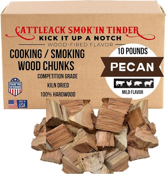 Cattleack Smok'in Tinder Wood Chunks for Smoking Meat, Elevate Your BBQ with Premium Grilling Chunks, Approx.10 lbs All-Natural Kiln-Dried Smoking Wood, Proudly from USA, Grill Like a Pro (Pecan)