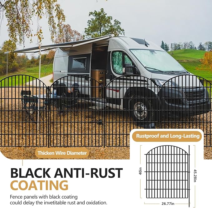 10 Panels Decorative Garden Fence, 40in (H) X 22.31ft (L) No Dig Dog Fences Outdoor for Yard, Rustproof Tall Metal Fencing Panels, Animal Barrier Suitable for Yards Border, Patio, and Outdoor Use