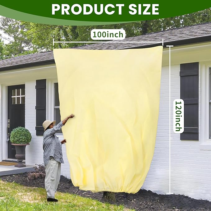 100”(W) x120”(H) Plant Covers Freeze Protection, 2.8oz/yd²Heavy-Duty Tree Covers, 1 Pack Extra Large Frost Cloths & Blankets with Zipper Drawstring for Fig Palm Citrus Lemon Trees and Shrubs