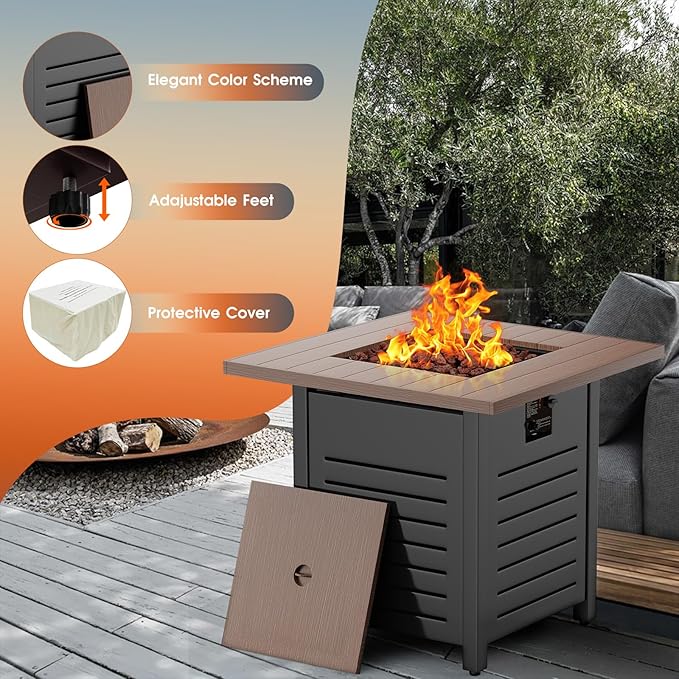 28'' Propane Fire Pit Table – 50,000 BTU Outdoor Gas Fire Pit for Patio, Deck, and Garden, CSA Certified Multipurpose Fire Table with Cover and Lava Rock
