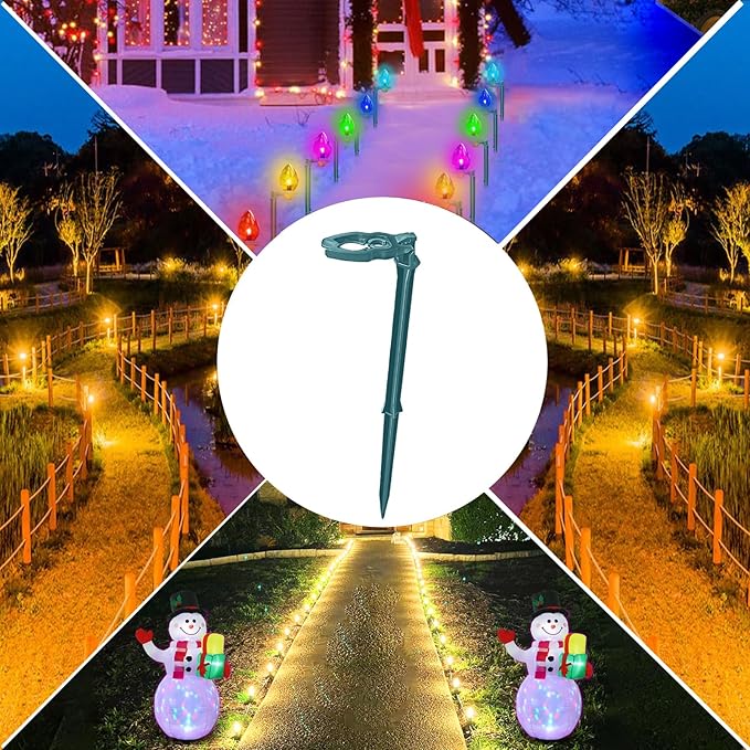 10 Inch Christmas Light Stakes Lawn Garden Stakes Replacement Yard Stakes for Outdoor Lights Path Stakes C7 C9 String Light Holder for Patio Path Decoration (50pack)