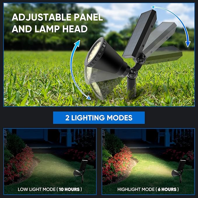 KEV 800 Lumens Solar Spot Lights Outdoor,4 Pack 18 LEDs Solar Flood Lights with 2 Modes &Adjustable &IPX65 Waterproof,Solar Spotlight for Driveway/Backyard/Patio Landscape/Tree/Garage(Warm White)