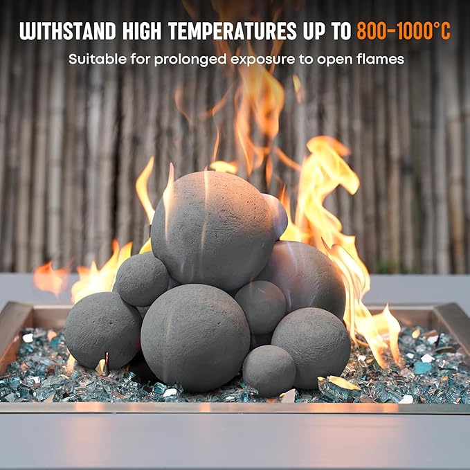 Stanbroil 12 Pack Ceramic Fire Balls, Mixed 4 Sizes Fireplace Balls, Modern Accessory for Indoor or Outdoor Fireplace, Fire Pits and Fire Bowl, Gray