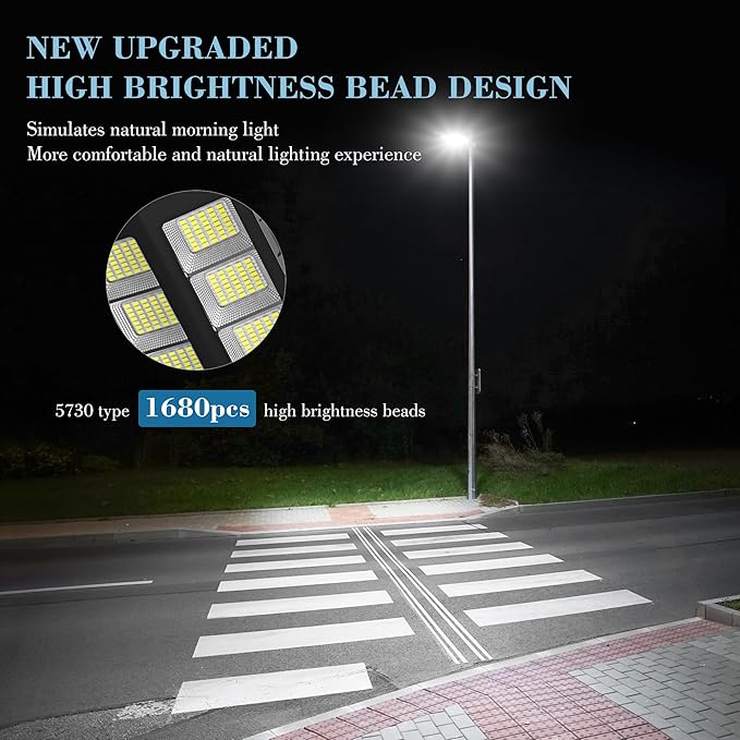 10000W Solar Street Light - 7000K Wide Angle Solar Lights Outdoor with Motion Sensor & Dusk to Dawn, IP66 Waterproof Solar Street Lights Outdoor for Roadway Yard