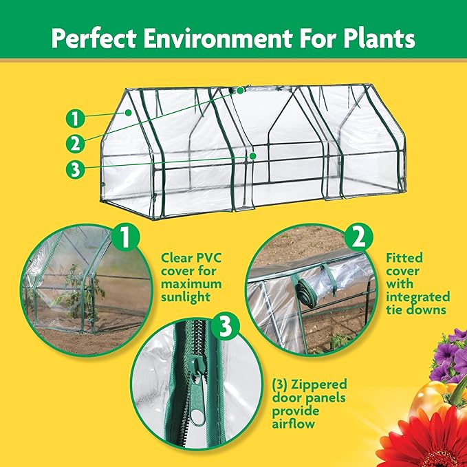 Miracle-GRO Mini Greenhouse 3’ x 8’ x 3’ Outdoor Mini Greenhouse Plant Tent, All-Season Compact Plant Growth Accelerator with PVC Cover and Zipper Panels, Clear