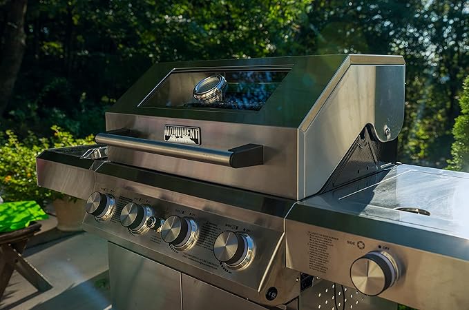 Monument Grills Larger 4-Burner Propane Gas Grills BBQ Stainless Steel Heavy-Duty Cabinet Style with BBQ Cover