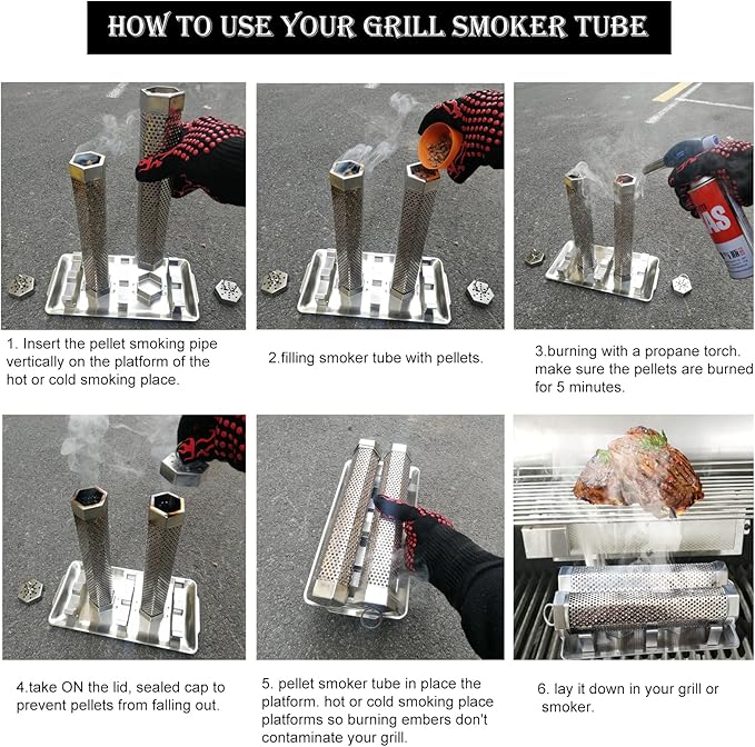 2-Pack 12" Pellet Smoker Tube - Smoke Tube for Pellet Smoker With a Stainless Steel Tray - 5 Hours of Billowing Smoke - Smoking Pip Works with Any Grill or Smoker (2 X 12" smoker tube)
