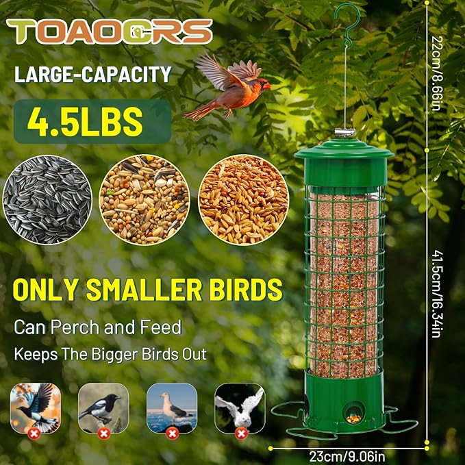 Squirrel Proof Bird Feeders,Bird Feeders for Outdoors for Viewing Lovers,4.5LB Large Capacity Design,Suspended All-Metal Trim 16.3 Inch All Weather Feeder