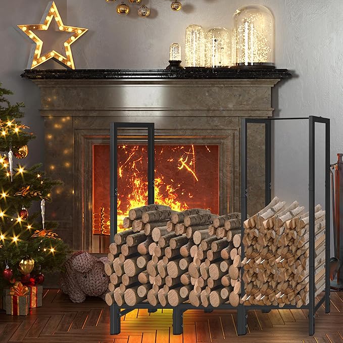KYATE 4ft Firewood Rack Outdoor with Cover Fireplace Wood Storage Heavy Logs Stand Stacker Holder Strong Lumber Racks Outside for Courtyard Patio