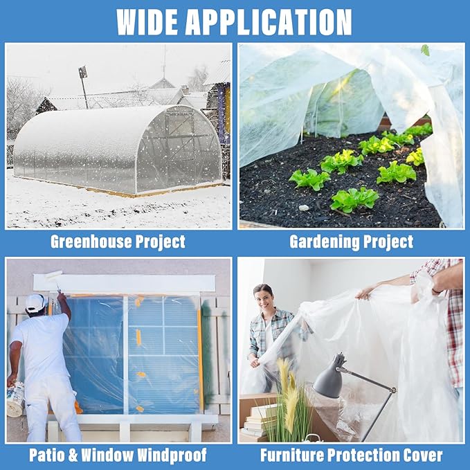 Legigo 12 X 26 Ft Clear Plastic Plant Covers Freeze Protection- 6 Mil Winter Greenhouse Plastic Sheeting for Frost Water Sun Wind Resistant, Plant Vegetable Blanket Covers for Cold Weather Garden Farm