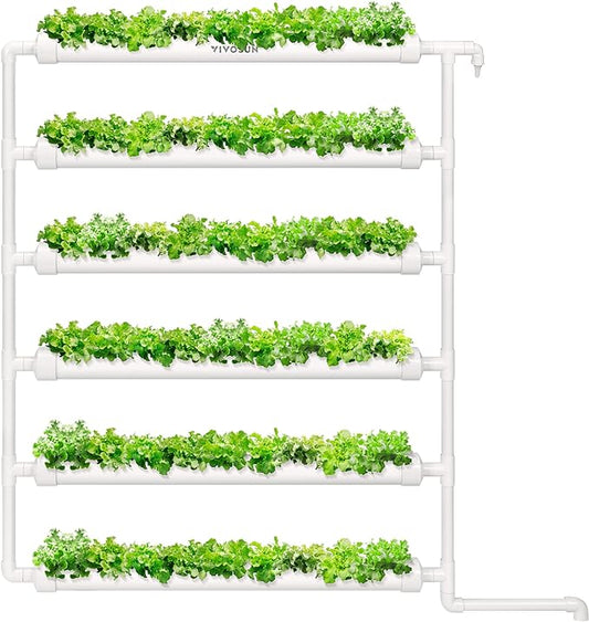 VIVOSUN Hydroponic Grow Kit, 54 Plant Sites 6 Food-Grade PVC-U Pipes Hydroponics Planting System with Water Pump, Pump Timer, Nest Basket and Sponge for Leafy Vegetable