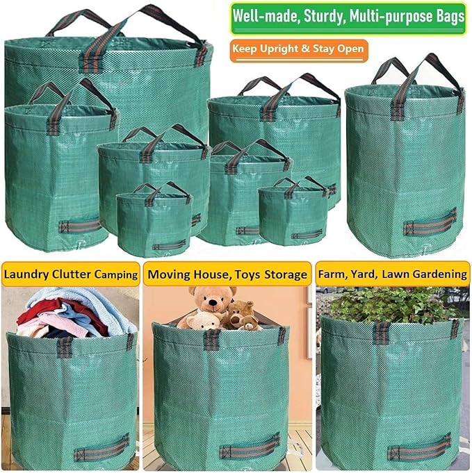 Professional 3-Pack 80 Gallons Lawn Garden Bag Leaf Waste Bags (D26, H33 inches) with Coated Gardening Gloves,Reuseable Heavy Duty Patio Bags,Grass Pool Bags,Home Yard Trash Bags with 4 Handles