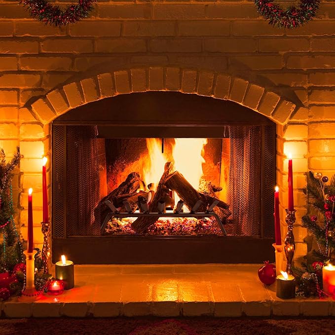 Fireplace Log Grate 24 Inch Cast Iron Fire Place Grates Heavy Duty Solid Steel 3/4” 7 bars Firewood Stove Indoor Chimney Hearth Outdoor Fire Pit Log Burning Rack