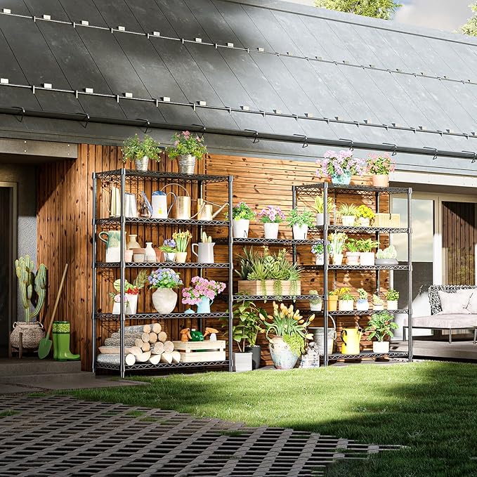 IZEUK 5-Tier Heavy Duty Metal Storage Shelving Unit (Black, 17.7" D x 47.2" W x 72.3" H, 1750 lbs Capacity), Adjustable Steel Wire Rack Shelf Organizer for Garage, Kitchen, Basement, Laundry, Office