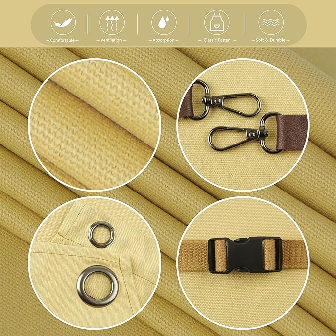 10 Pack Kitchen Apron, Work Apron, Canvas, Multiple Pockets, Gardening, Painting, BBQ, Artist, Carpenter, Sizes M to XXL, Amber