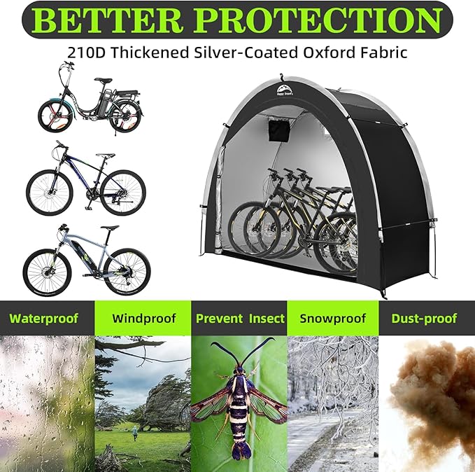 Happy Travel Bike Storage Tent Shed, Outdoor Waterproof Bicycle Covers Shelter with Window for 2/3/4/6 Bikes,Oversized Outside Portable Sheds for Lawn Mower,Garden Tools