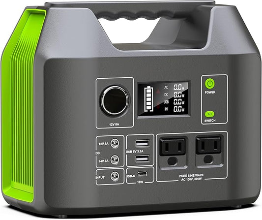 EnginStar Solar Generator, 300W Portable Power Station, 296Wh Lithium Battery Backup w/Two 110V Pure Sine Wave AC Outlet for Camping Road Trip RV, 80000mAh Sufficient Power Supply for Blackout