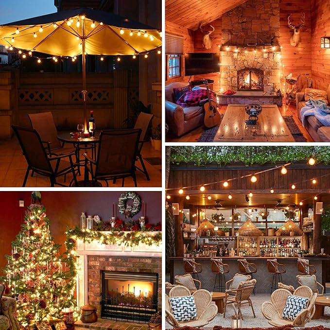 100ft 2-Pack Outdoor G40 LED Globe String Lights Dimmable Waterproof Shatterproof Light Strings with 52 Bulbs Connectable Commercial Hanging Lights for Christmas Patio House Backyard Balcony Party