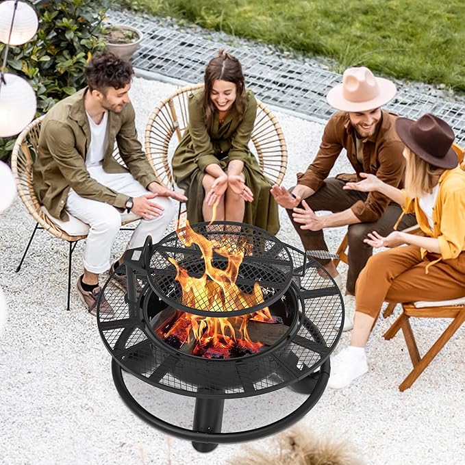 BALI OUTDOORS Fire Pit with Poker, Outdoor Fire Pit Extra Large, Wood Burning Firepits for Outside with Grill, 47 inch