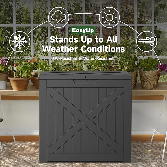 30 Gallon Outdoor Storage Box, Resin Waterproof UV-Resistant Deck Box, Reinforced Stability for Patio, Garden, and Poolside, X-Design Black